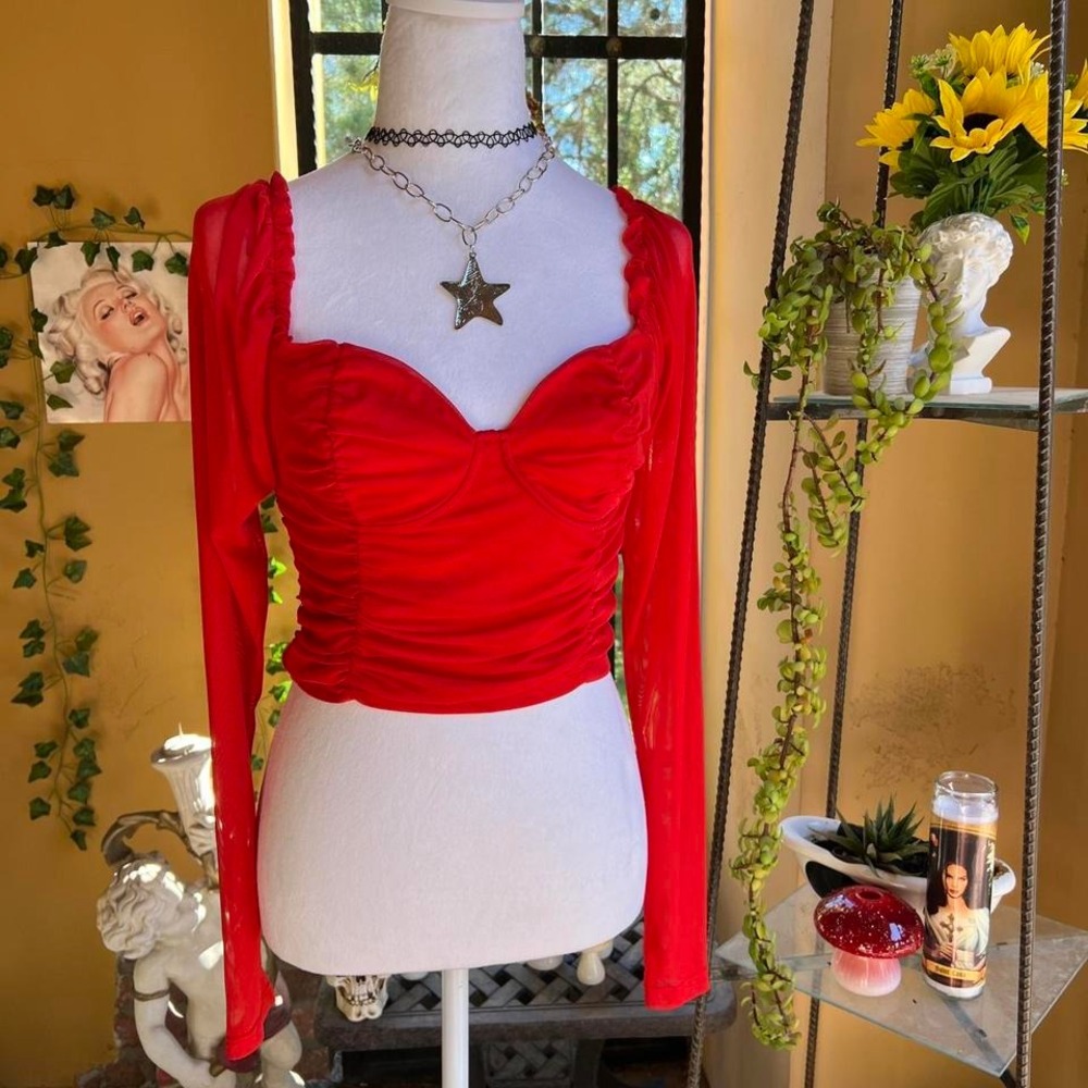 satin heartbreaker red mesh corset top